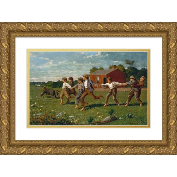 Winslow Homer 14x10 Gold Ornate Wood Frame and Double Matted Museum Art Print Titled - Snap the Whip (1872)
