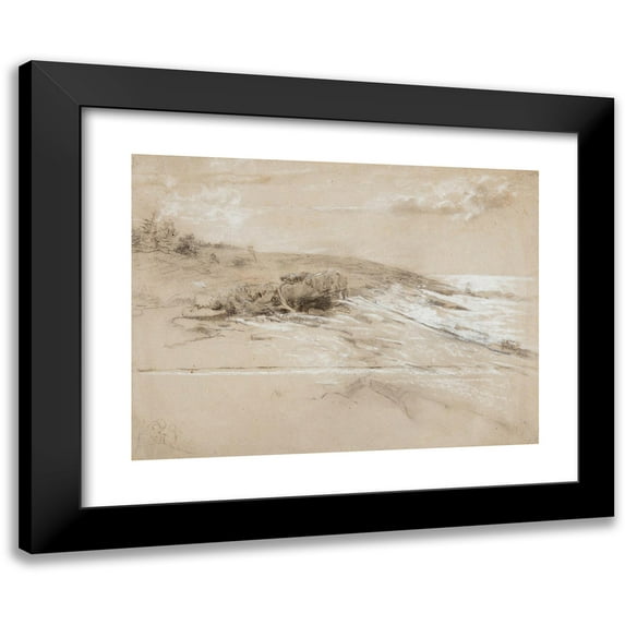 Winslow Homer 14x12 Black Modern Framed Museum Art Print Titled - Seacoast with Scrub Pines, Prout's Neck, Eastern Point (1884-1890)
