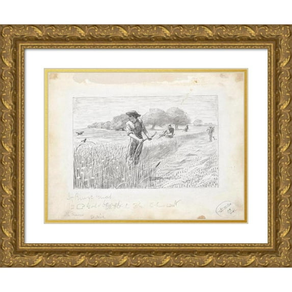 Winslow Homer 14x12 Gold Ornate Wood Frame and Double Matted Museum Art Print Titled - Bob's Dilemma (Or ‘The Mowers’) (ca. 1881)