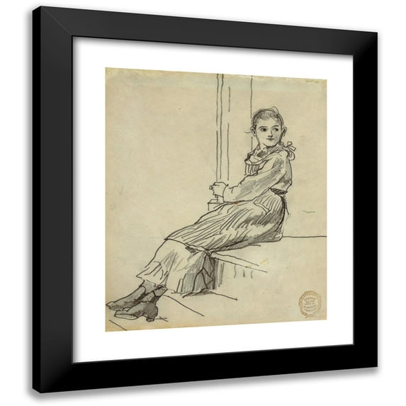 Winslow Homer 15x17 Black Modern Framed Museum Art Print Titled - Girl Seated on a Porch Step (1879)