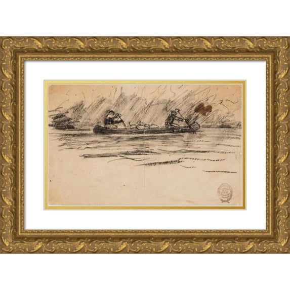 Winslow Homer 18x12 Gold Ornate Wood Frame and Double Matted Museum Art Print Titled - Canoe with Two Men (1895)