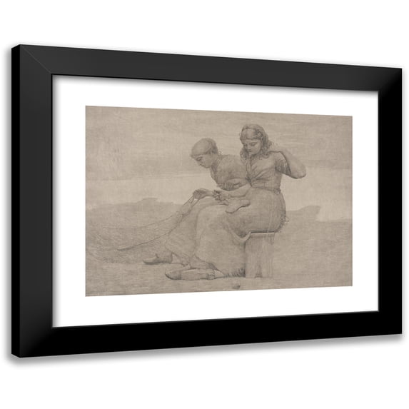 Winslow Homer 18x14 Black Modern Framed Museum Art Print Titled - Mending the Tears (1888)