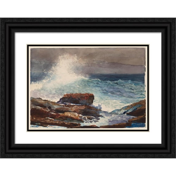 Winslow Homer 18x14 Black Ornate Wood Framed Double Matted Museum Art Print Titled - Incoming Tide, Scarboro, Maine (1883)