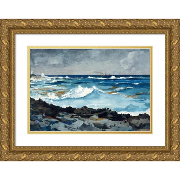 Winslow Homer 18x14 Gold Ornate Wood Frame and Double Matted Museum Art Print Titled - Shore and Surf, Nassau (1899)