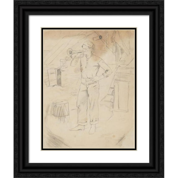 Winslow Homer 19x24 Black Ornate Framed Double Matted Museum Art Print Titled: Man Wearing Zouave's Cap (ca 1861)