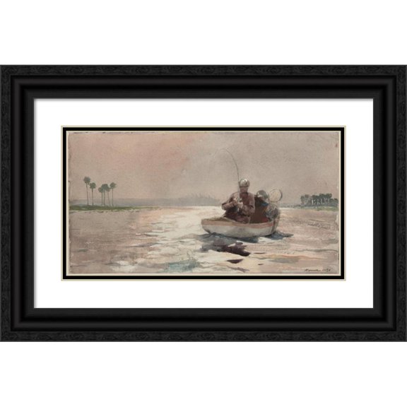 Winslow Homer 24x14 Black Ornate Framed Double Matted Museum Art Print Titled: Bass Fishing - Florida (1890)