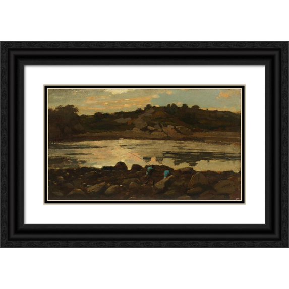 Winslow Homer 24x15 Black Ornate Framed Double Matted Museum Art Print Titled: Lobster Cove, Manchester, Massachusetts (1869)