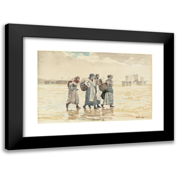 Winslow Homer 24x17 Black Modern Framed Museum Art Print Titled - Four Fishwives on the Beach (1881)