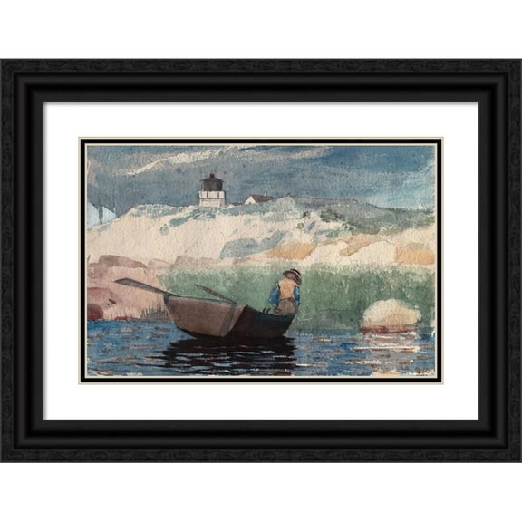 Winslow Homer 24x17 Black Ornate Framed Double Matted Museum Art Print Titled: Boy in Boat, Gloucester (1880-1881)
