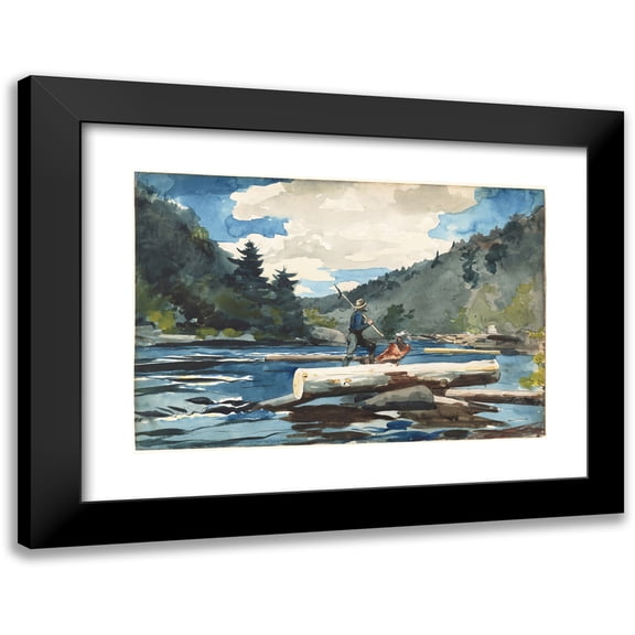 Winslow Homer 24x18 Black Modern Framed Museum Art Print Titled - Hudson River, Logging (1891-1892)