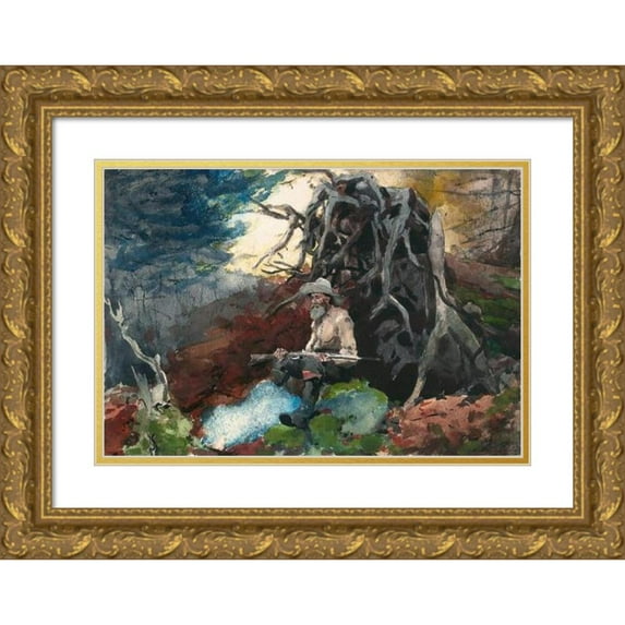 Winslow Homer 24x18 Gold Ornate Framed and Double Matted Museum Art Print Titled - Campfire, Adirondacks (1892)