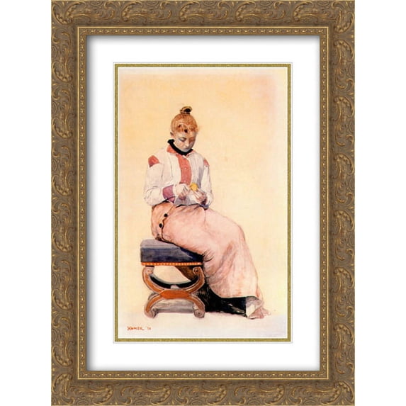Winslow Homer 2x Matted 18x24 Gold Ornate Framed Art Print 'Peeling a lemon'