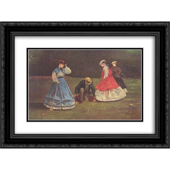 Winslow Homer 2x Matted 24x18 Black Ornate Framed Art Print 'Croquet Scene'