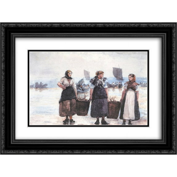 Winslow Homer 2x Matted 24x18 Black Ornate Framed Art Print 'Fisherwomen, Cullercoats'