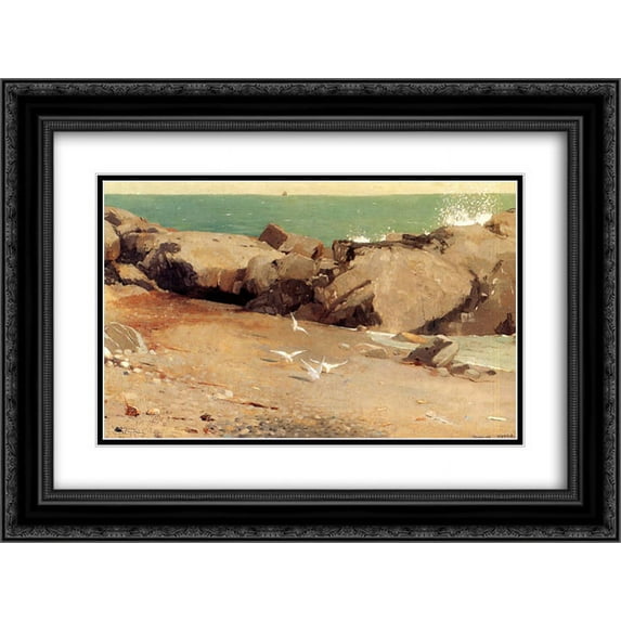Winslow Homer 2x Matted 24x18 Black Ornate Framed Art Print 'Rocky Coast and Gulls'