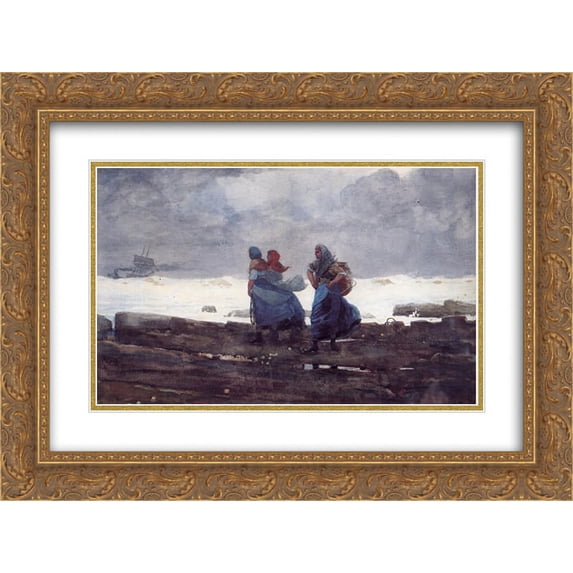Winslow Homer 2x Matted 24x18 Gold Ornate Framed Art Print 'Fisherwives'