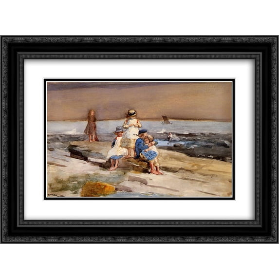 Winslow Homer 2x Matted 24x20 Black Ornate Framed Art Print 'Children on the Beach'
