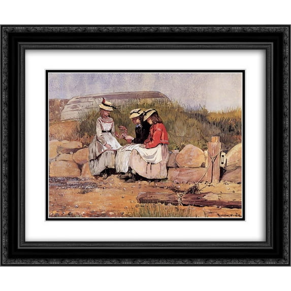 Winslow Homer 2x Matted 24x20 Black Ornate Framed Art Print 'Girls with Lobster'