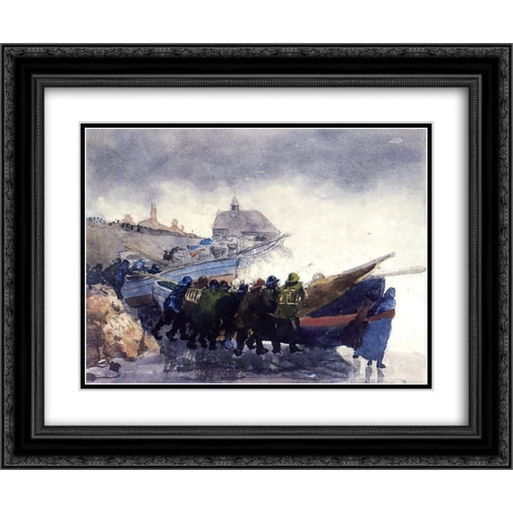 Winslow Homer 2x Matted 24x20 Black Ornate Framed Art Print 'Watching the Tempest'