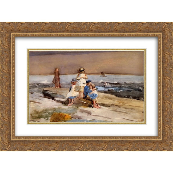 Winslow Homer 2x Matted 24x20 Gold Ornate Framed Art Print 'Children on the Beach'