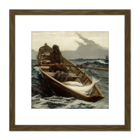 Winslow Homer Fog Warning Painting 8X8 Inch Square Wooden Framed Wall Art Print Picture with Mount