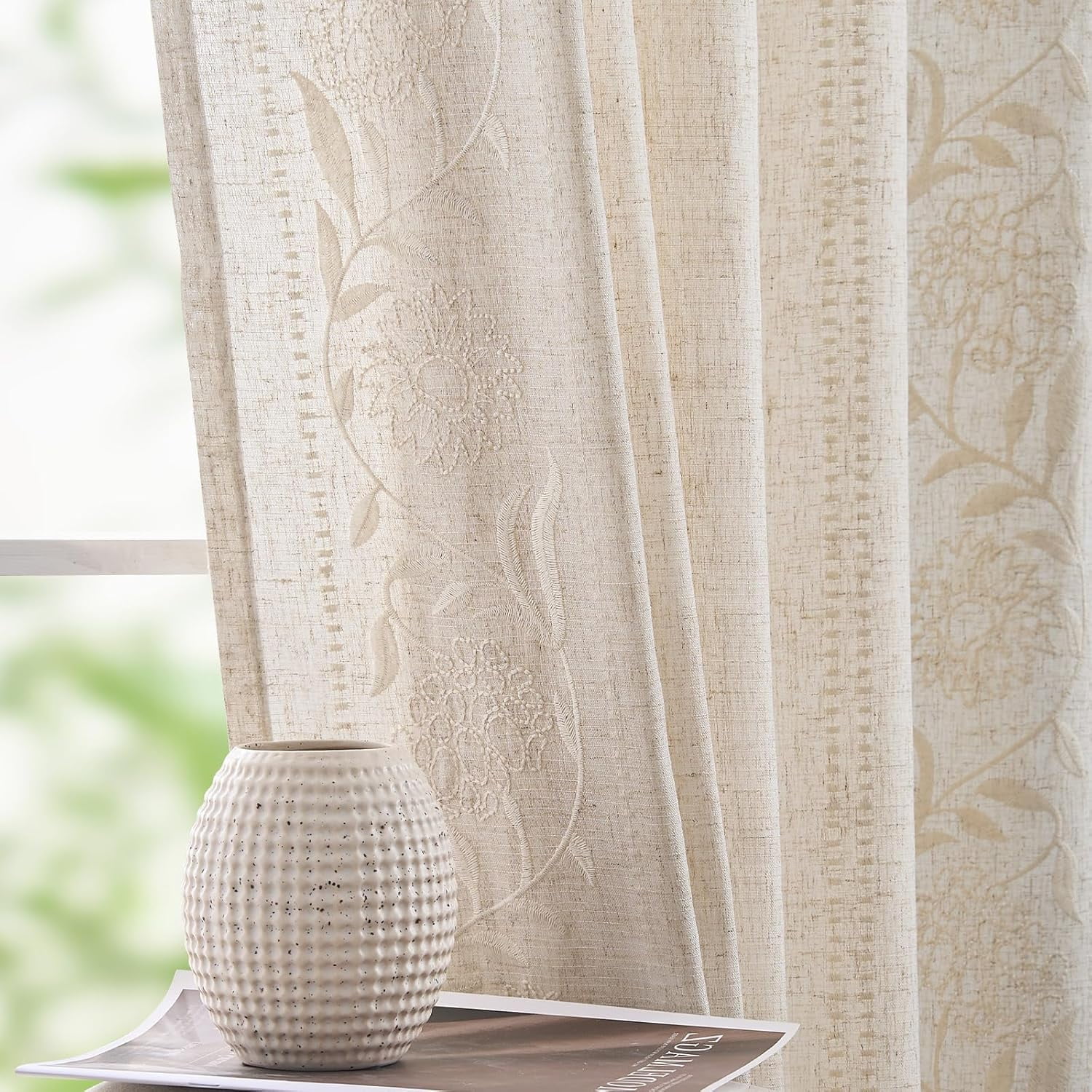 Winslow Linen Curtains 54 Inch Length Small Window Curtains Embroidered ...