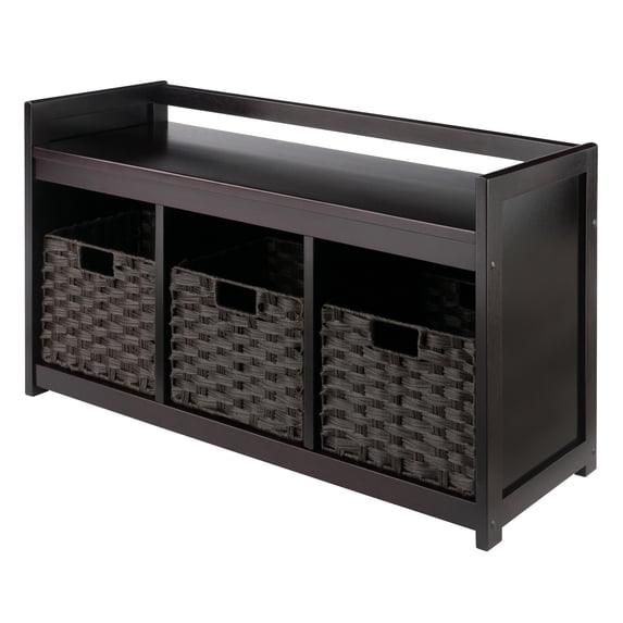 Addison 4-Pc Storage Bench with 3 Foldable Woven Baskets, Espresso & Chocolate