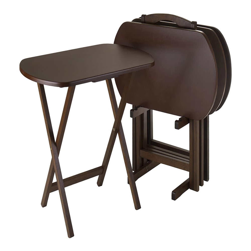 Transitional Walnut Oversize 5-Piece Rectangular Snack Table Set