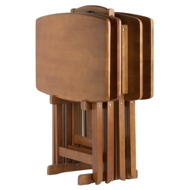 Winsome Dylan 5-Piece Oversized Folding Snack Table Set, Teak Finish