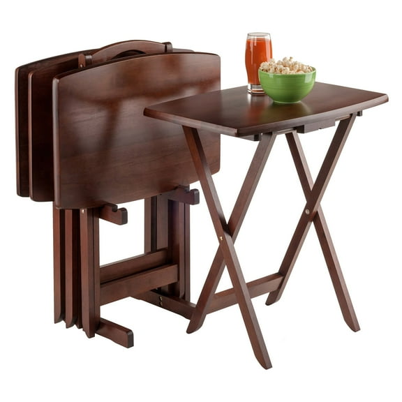 Winsome Dylan 5-Piece Oversized Folding Snack Table Set, Walnut Finish
