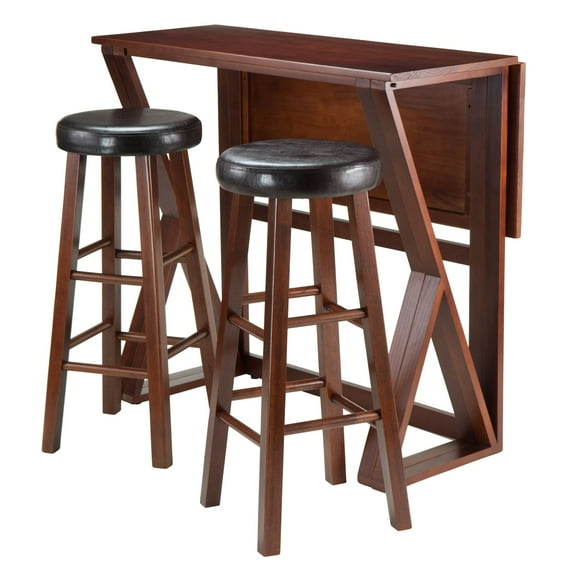 Contemporary Home Living Harrington 3-Pc Drop Leaf High Table, 2-29 Cushion Round Seat Stools