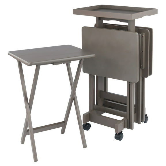 Winsome Isabelle 6-Piece Snack Tray Set with Removable Serving Tray, Oyster Gray Finish