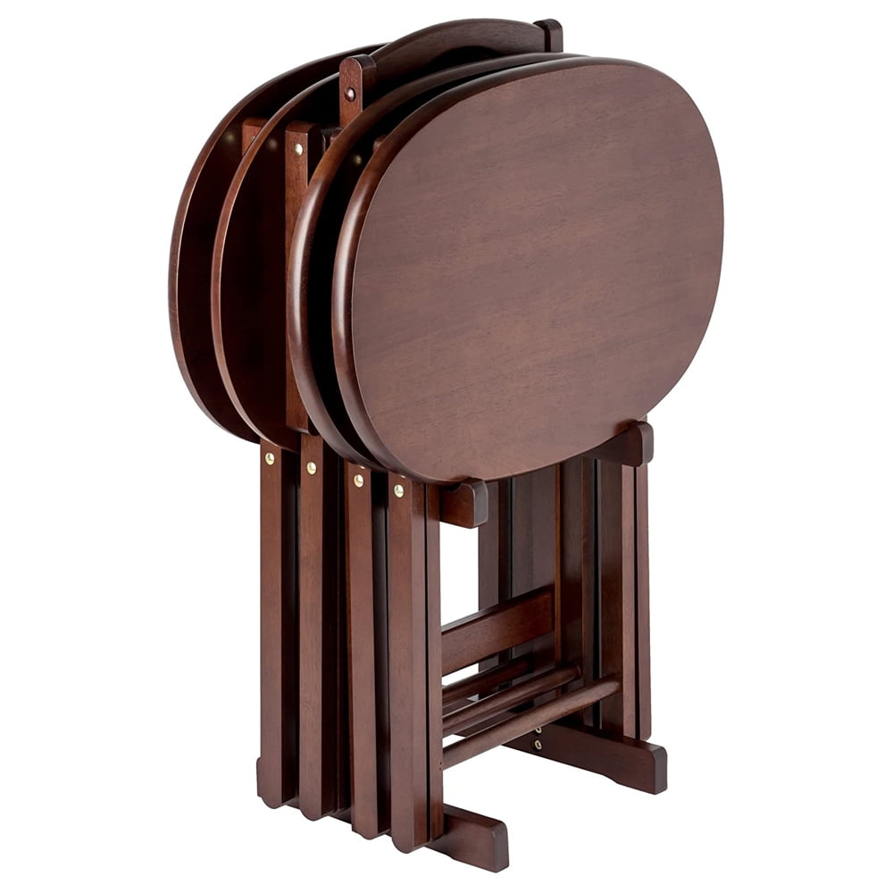 Mid-Century Modern Cappuccino Brown Oval Snack Table Set