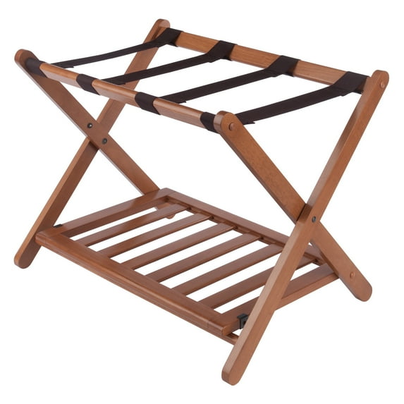 Winsome Reese Luggage Rack with Shelf, Teak Finish