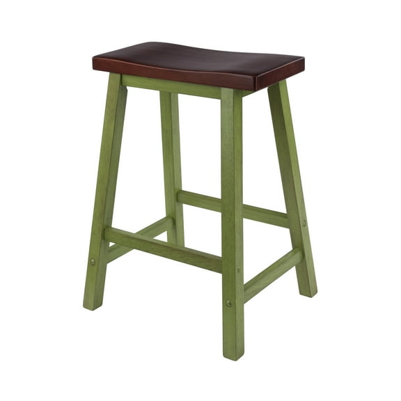 Winsome Satori Saddle Seat Counter Stool, Rustic Green and Walnut Finish