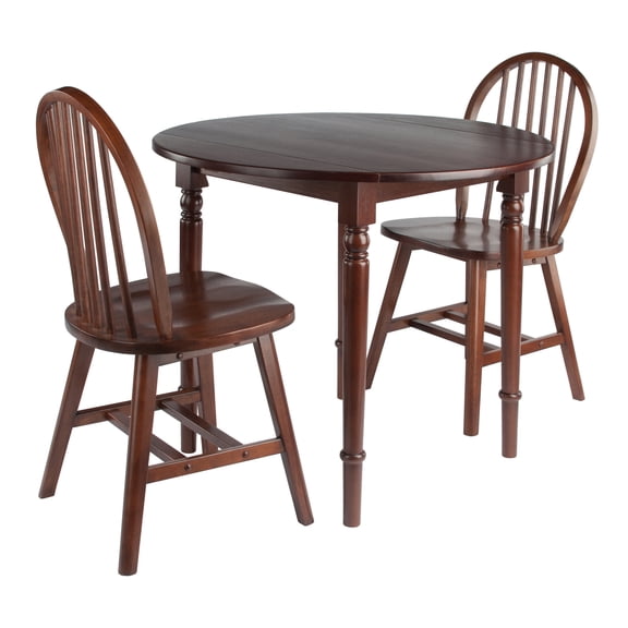 Contemporary Home Living 3-Piece Drop Leaf Dining Table with Windsor Chairs - 36" - Walnut Brown