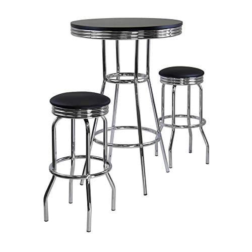 Black Faux Leather and Chrome 3-Piece Pub Set