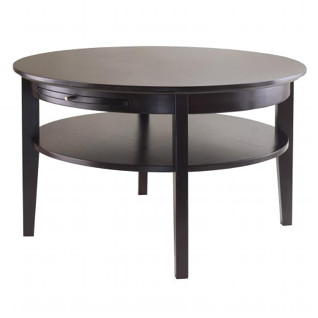 Traditional Amelia Round Espresso Wood Coffee Table with Storage