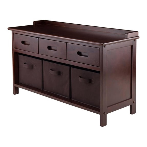 Winsome Adriana 4-Piece Storage Transitional Solid Wood Bench - Antique Walnut