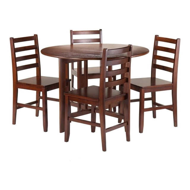 Leaf Tech Winsome Alamo 5-Piece Round Drop Leaf Solid Wood Dining Set - Walnut ...