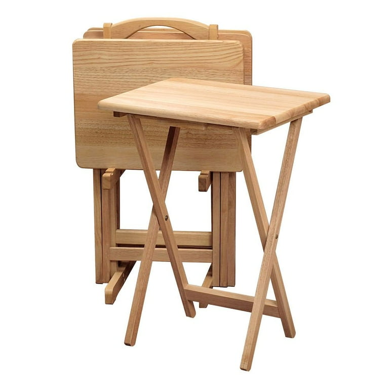 Walnut finish 5 pc wooden tray table set folding portable stand tv dinner snack hotsell