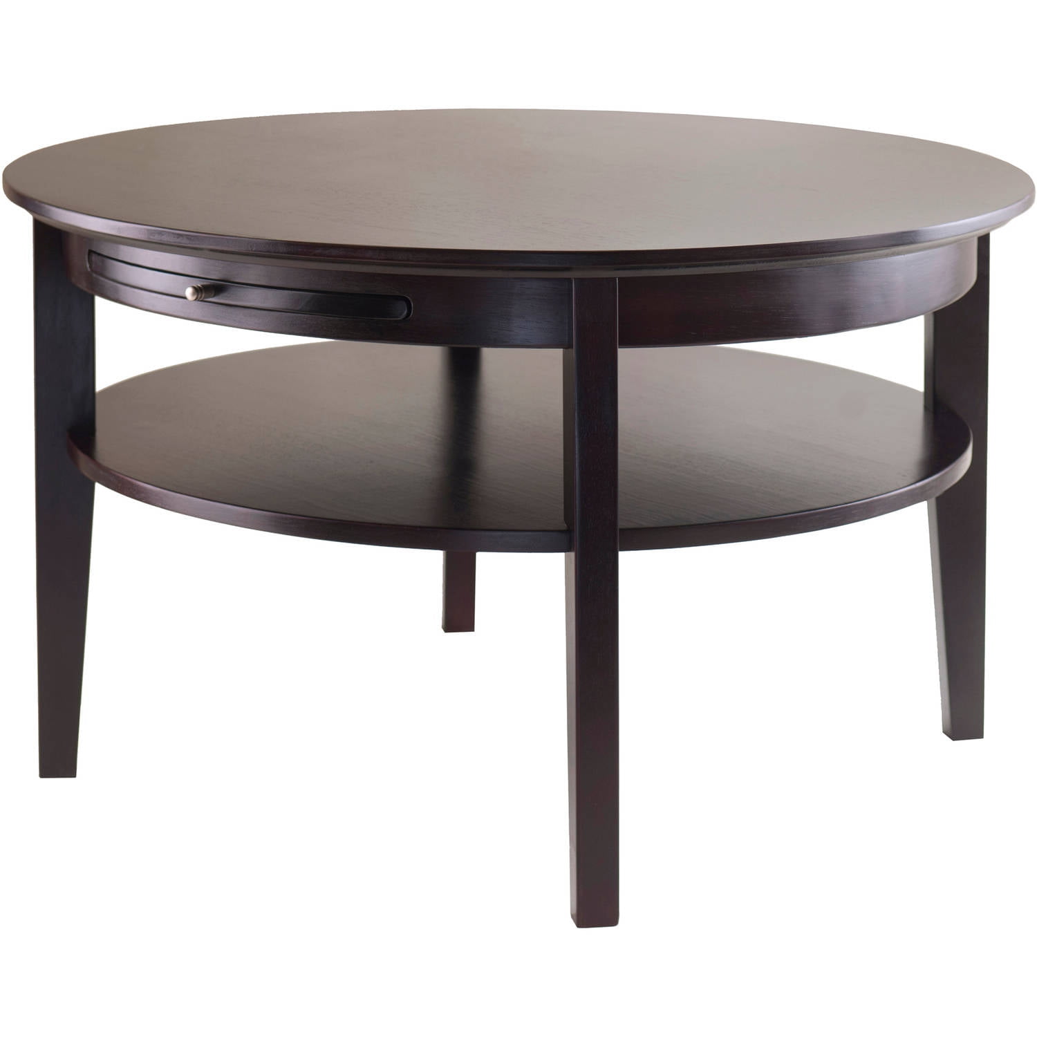 Traditional Amelia Round Espresso Wood Coffee Table with Storage