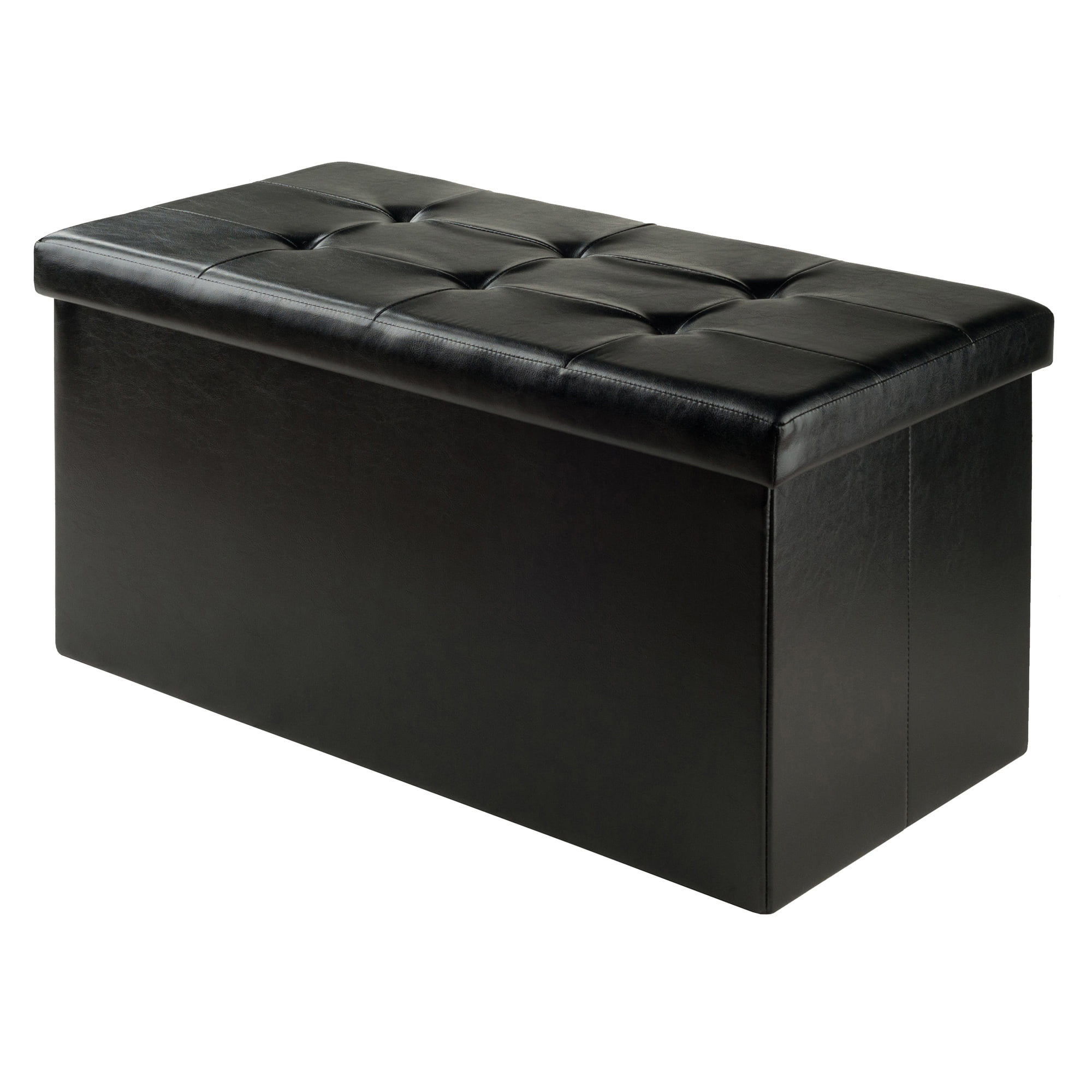 Ashford Transitional Black Faux Leather Storage Ottoman