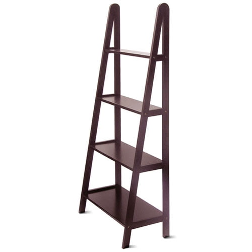 Transitional Espresso Wood 4-Tier Ladder Bookcase