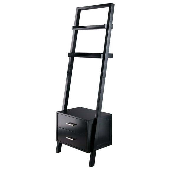 Winsome Wood Bellamy Leaning Shelf with Storage, Black Finish
