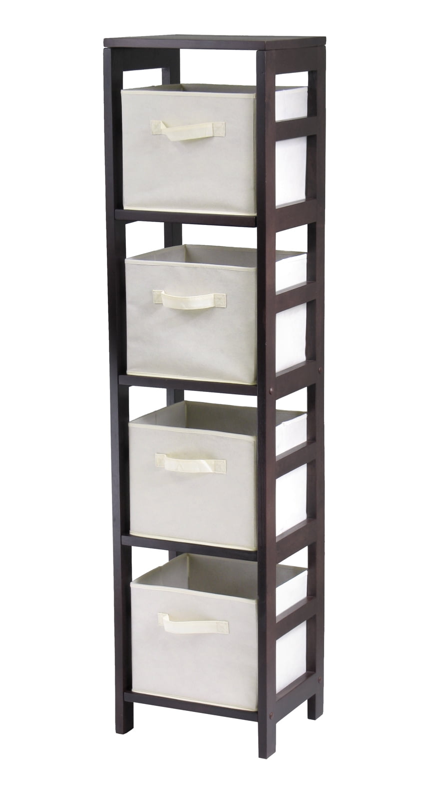 Winsome Wood Terrace 4-pc Storage Shelf with 3 Foldable Woven Baskets in Walnut and Chocolate - 92401