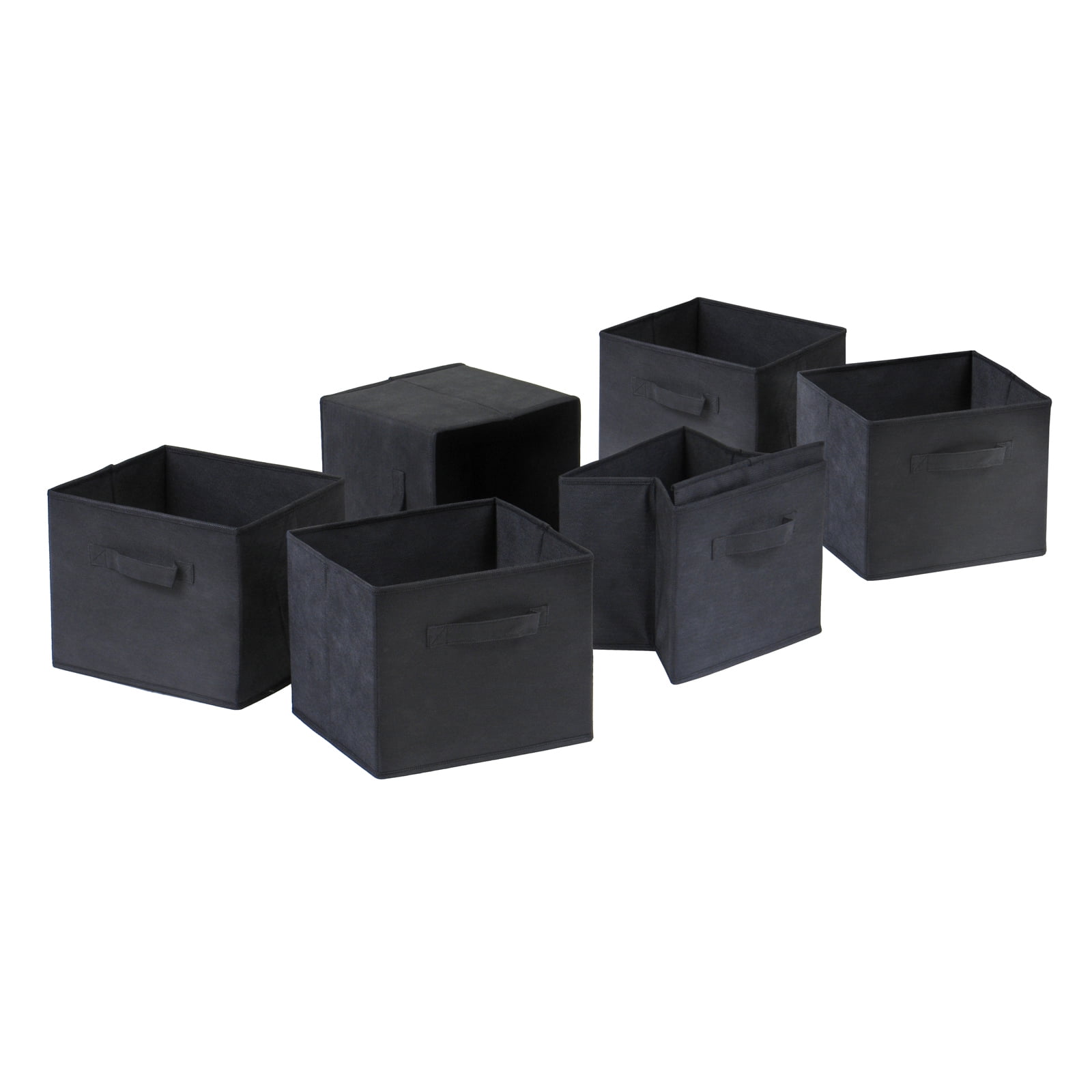 Set of 6 Black Foldable Fabric Storage Baskets