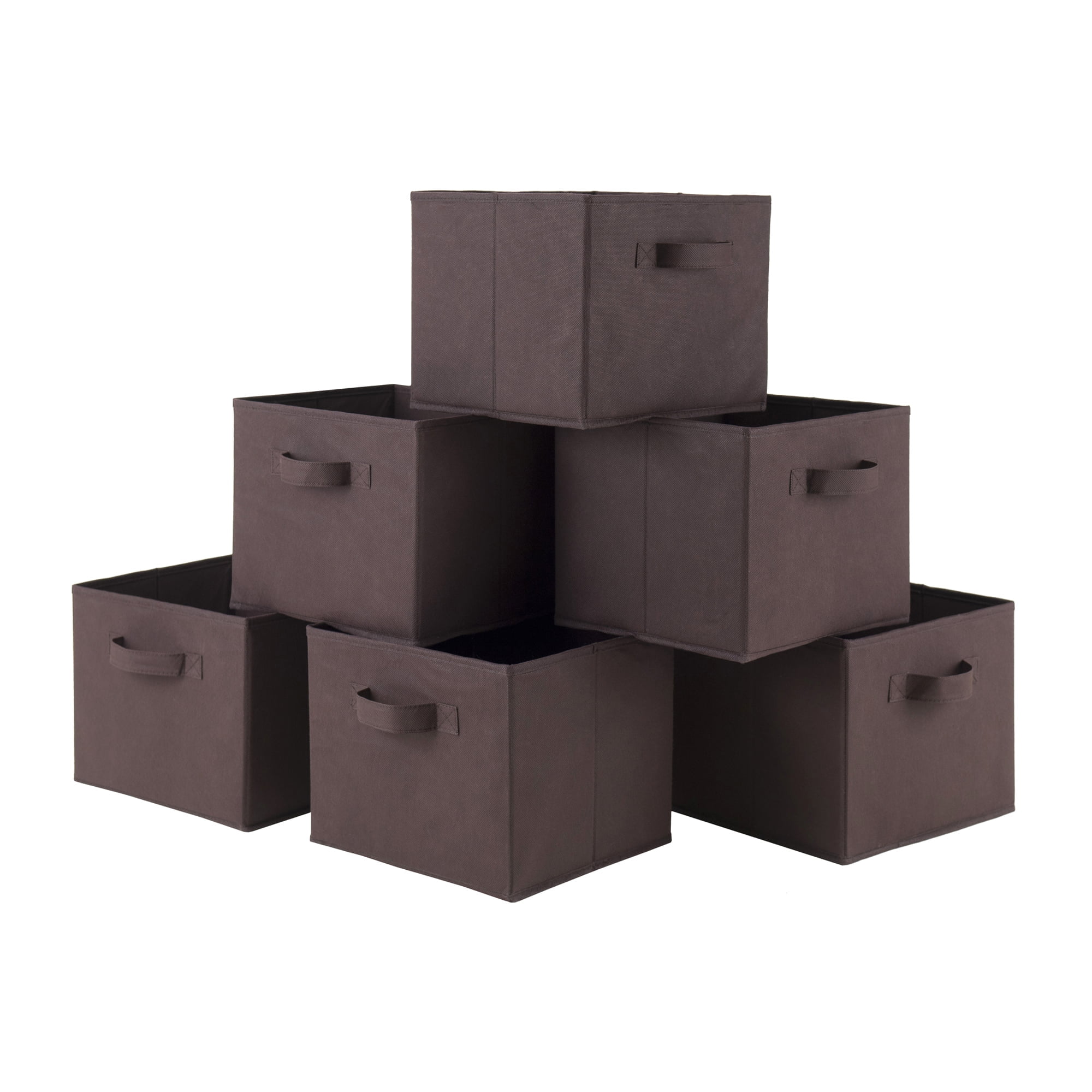 Capri Chocolate Fabric Collapsible Cube Storage Baskets, Set of 6