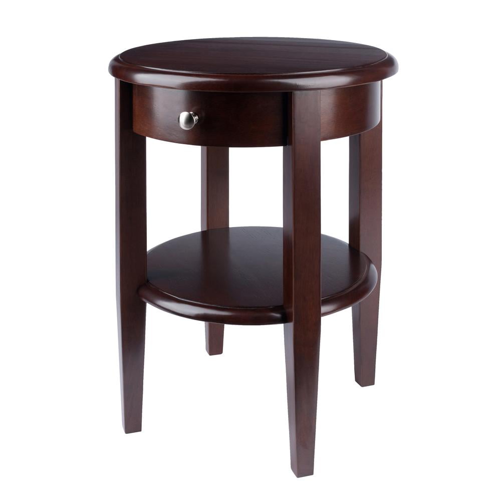 Transitional Walnut Wood Round End Table with Storage