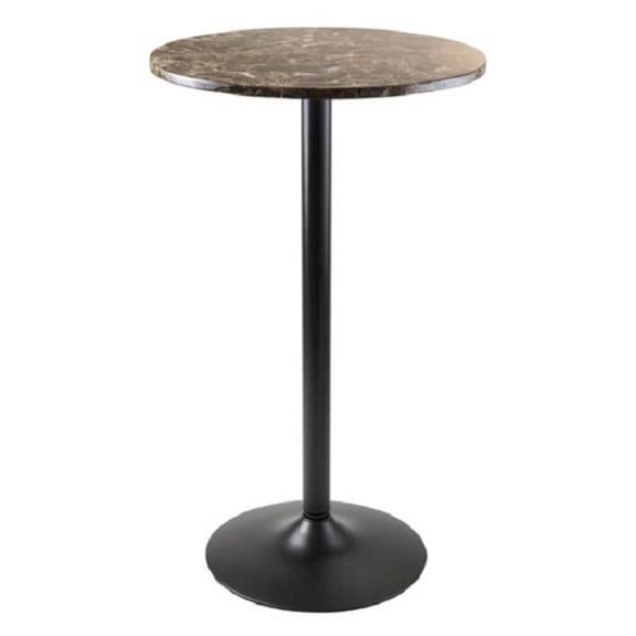 Contemporary Home Living 40 Black and Faux Marble Round Bar  Height Pub Table